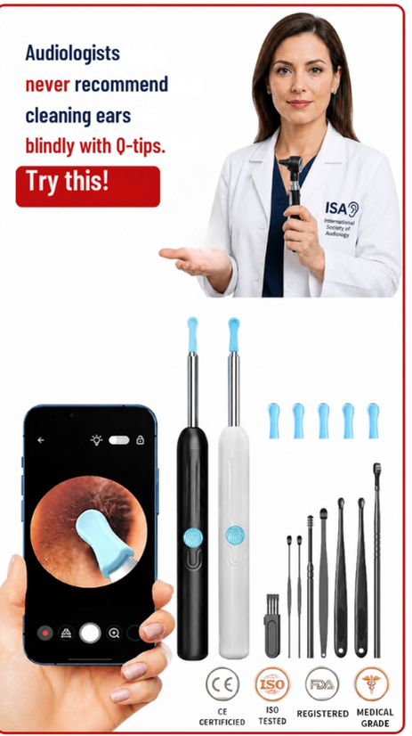WiFi Visual Ear Cleaning Otoscope Camera, Earwax Removal Tool with 6 LED Lights, 5MP HD Ear Pick with Camera and Video Recording